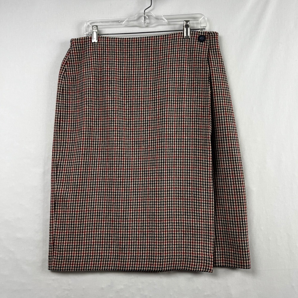 Leslie Fay Vintage Skirt Womens 18 Midi Houndstooth Faux Wrap Tweed Wool Blend